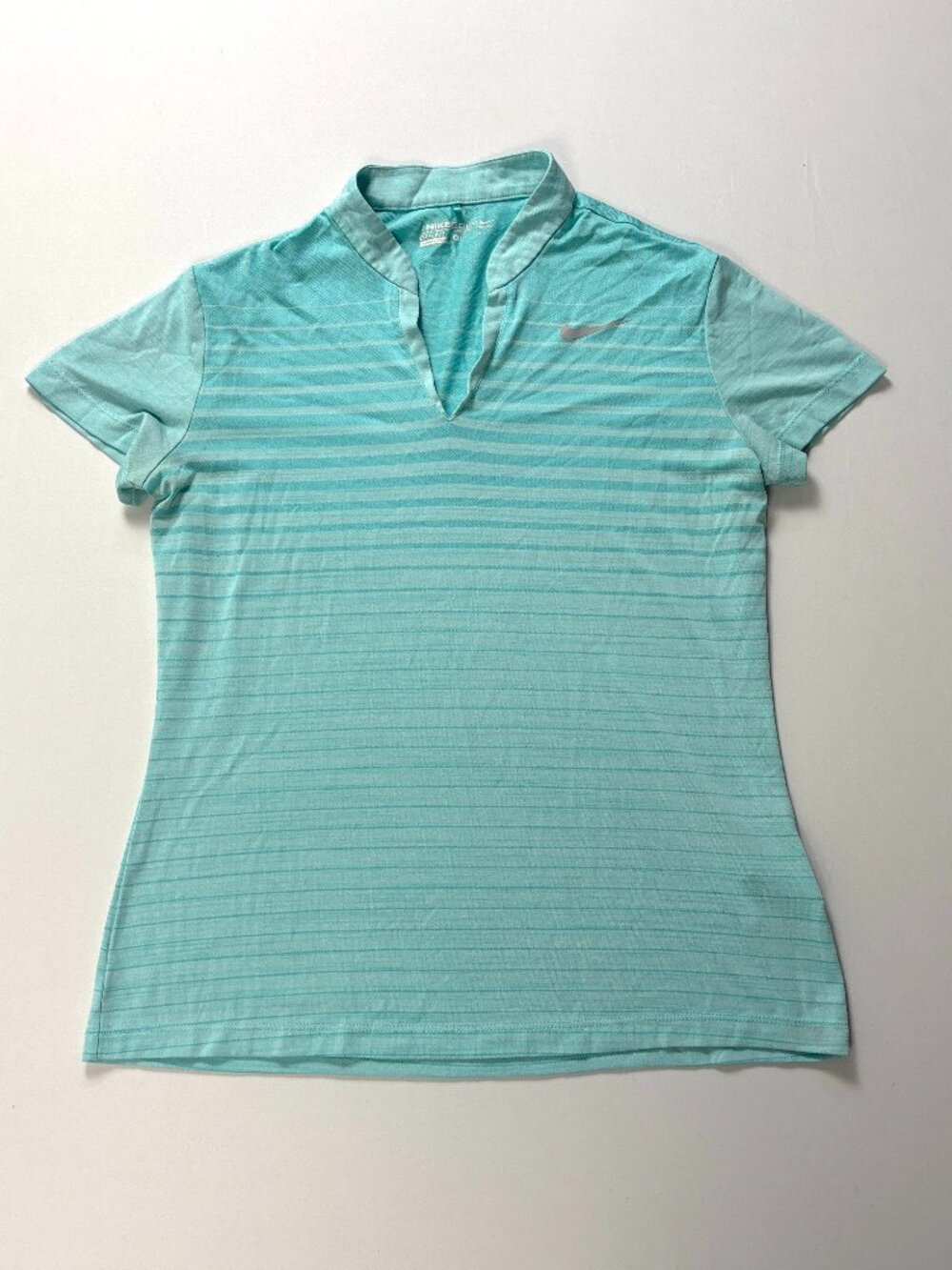 Nike Golf Womens Dri Fit V Neck Athletic T Shirt Teal Aqua Blue Sz M Sheer